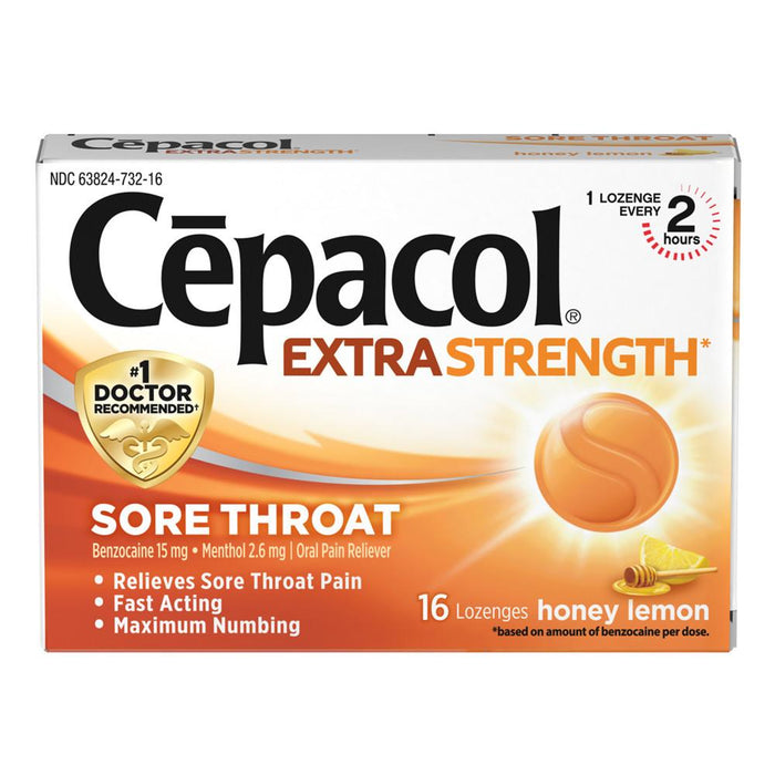 Cepacol Maximum Strength Throat Drop Lozenges, Honey Lemon, 16 ct