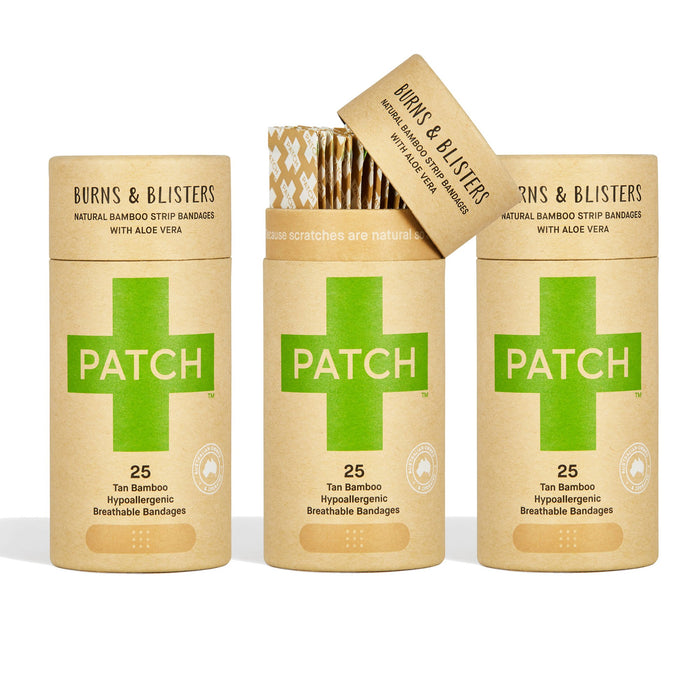 PATCH Organic Bamboo Adhesive Strip Bandages with Aloe Vera, Tan, 25 ct (Pack of 3)